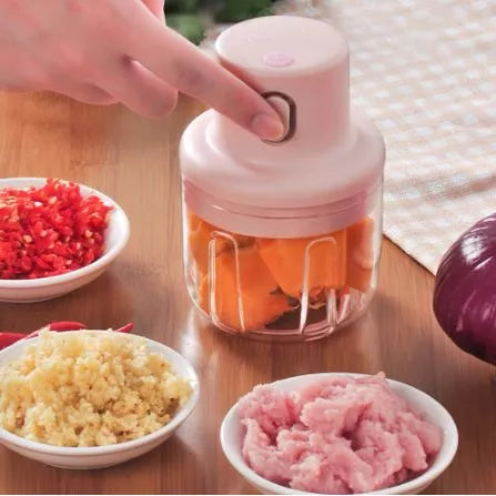 Mini Processador de Alimentos Elétrico Triturador De Alho Elétrico com 03 Lâminas Sem Fio USB Recarregável