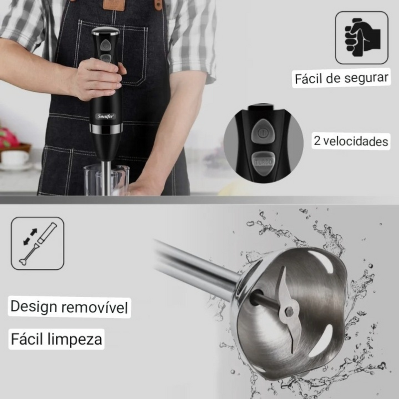 Kit Casa & Cozinha: Mixer Elétrico em Aço Inoxidável 3 em 1 220V + Afiador de facas e Abridor de latas