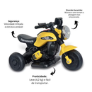 Mini Moto elétrica infantil tricolor zippy V6 com música e som a bateria recarregável.