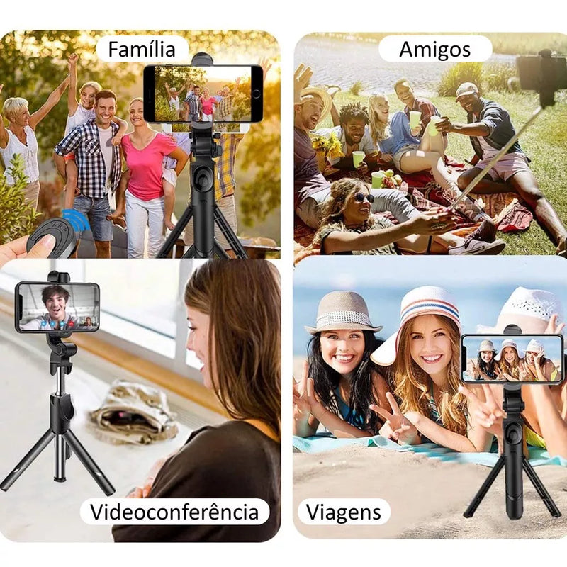 Suporte tripé e Bastão  de Selfie Bluetooth e controle, para celular