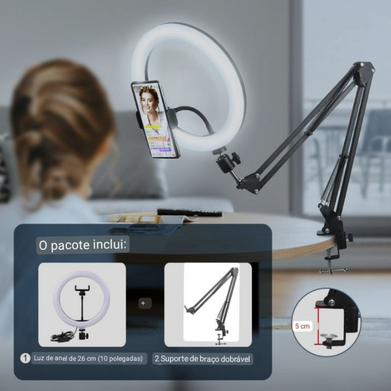 Aro de Lâmpada Led com Suporte para Celular Suporte Tripé