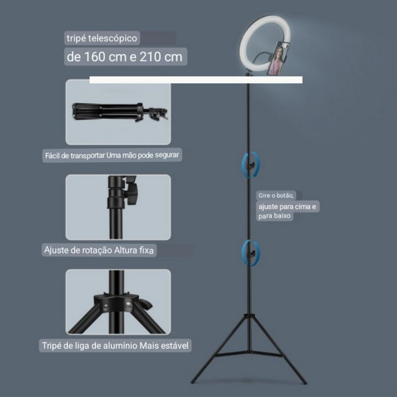 Aro de Lâmpada Led com Suporte para Celular Suporte Tripé