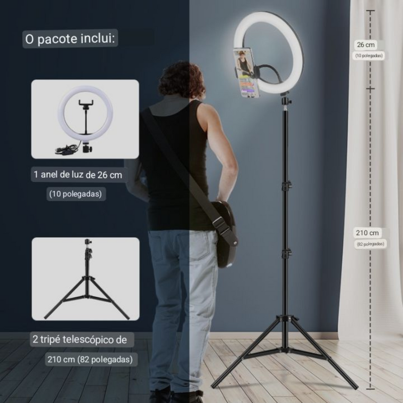 Aro de Lâmpada Led com Suporte para Celular Suporte Tripé