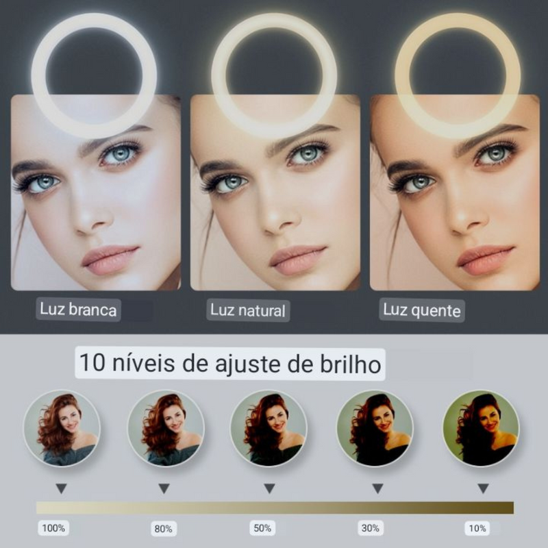 Aro de Lâmpada Led com Suporte para Celular Suporte Tripé