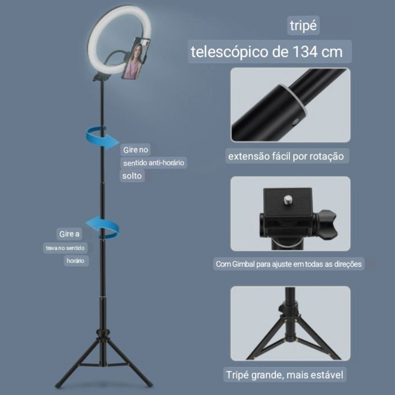 Aro de Lâmpada Led com Suporte para Celular Suporte Tripé