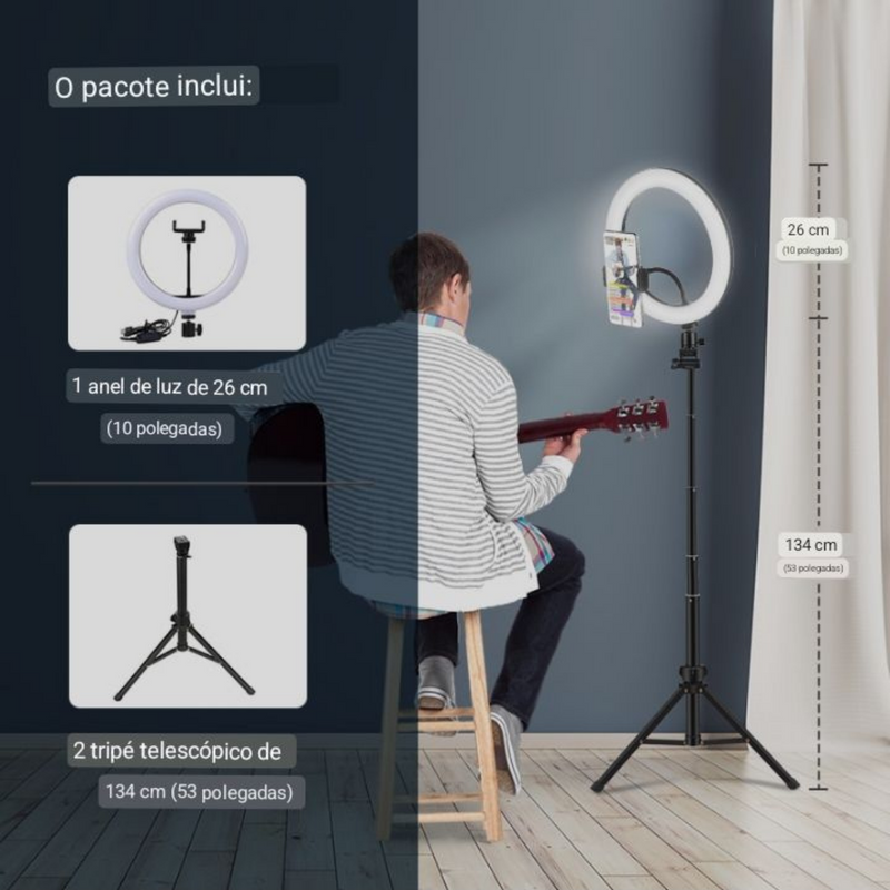 Aro de Lâmpada Led com Suporte para Celular Suporte Tripé