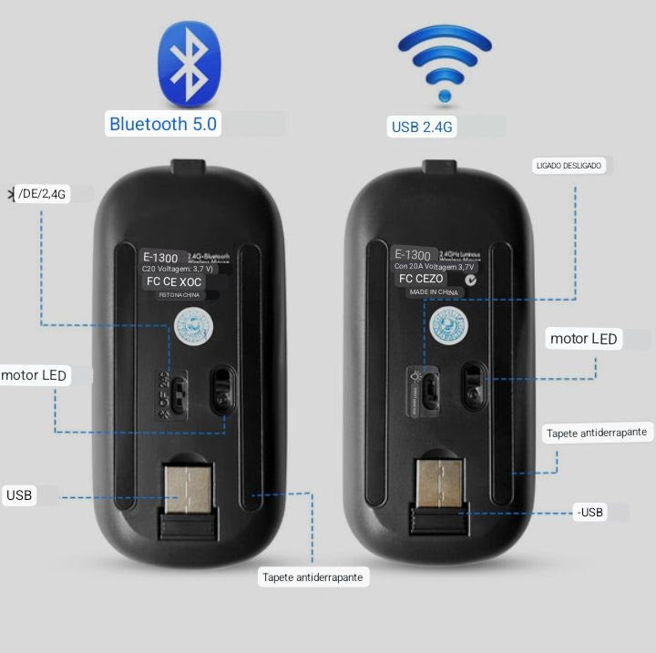 Mouse sem fio Bluetooth RGB Recarregável , LED Retroiluminado, para Jogos.