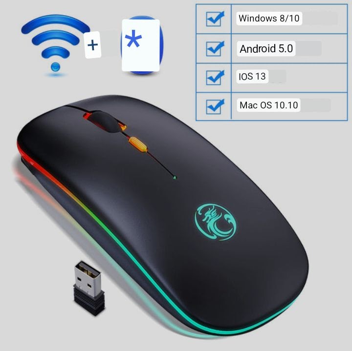 Mouse sem fio Bluetooth RGB Recarregável , LED Retroiluminado, para Jogos.