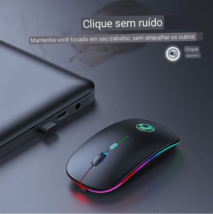 Mouse sem fio Bluetooth RGB Recarregável , LED Retroiluminado, para Jogos.