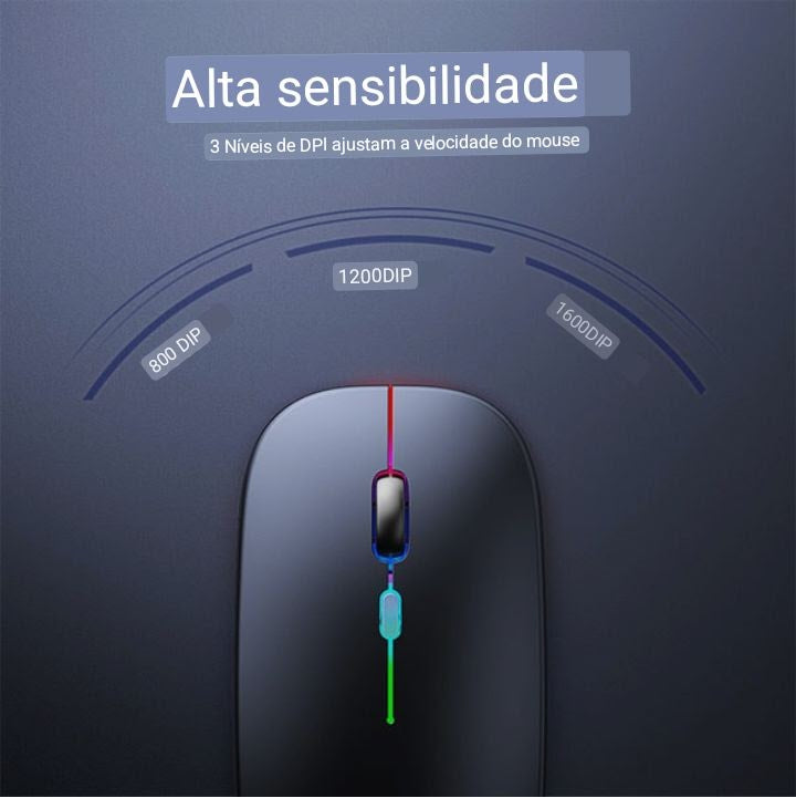 Mouse sem fio Bluetooth RGB Recarregável , LED Retroiluminado, para Jogos.