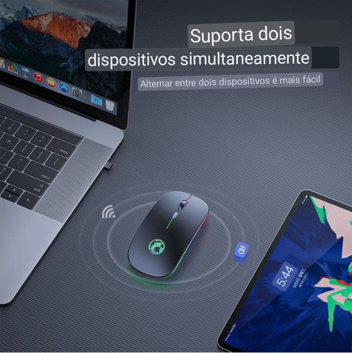Mouse sem fio Bluetooth RGB Recarregável , LED Retroiluminado, para Jogos.