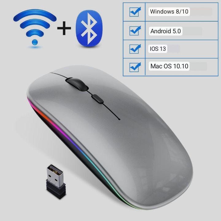 Mouse sem fio Bluetooth RGB Recarregável , LED Retroiluminado, para Jogos.
