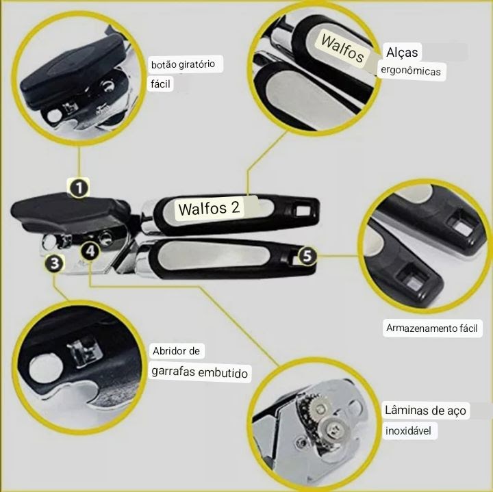 Abridor de produtos enlatados, fácil prático.