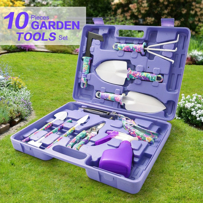 Kit de ferramentas para jardins com 10 peças, perfeito para cuidar do seu jardim.
