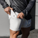 Bermuda de jogger de dupla camada masculinos 2 em 1 bermuda curta fitness , bolso embutido.
