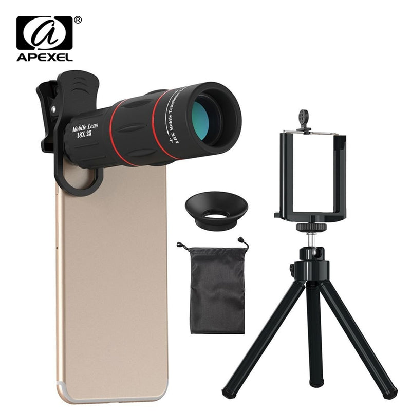 Apexel 18x telescópio lente zoom monocular para smartphone lente para camping caça esportes