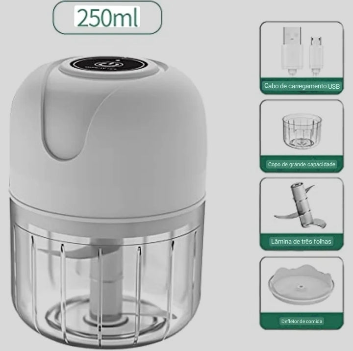 Mini Triturador de alimentos elétrico triturador de alho , moedor de carne, recarregável 250ml